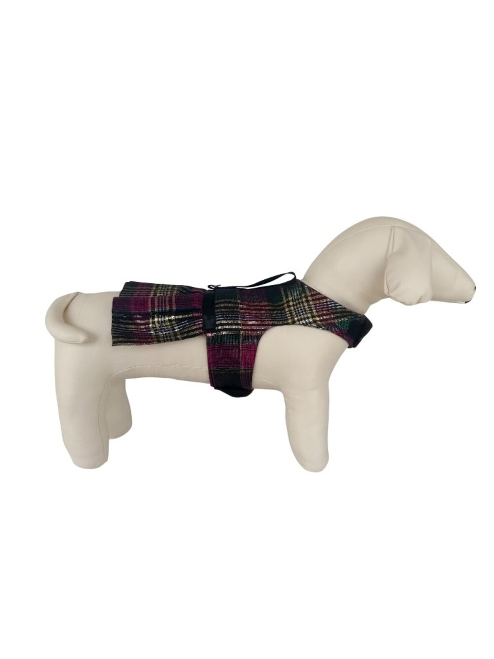 Handmade Small Dog Adjustable Dress Outfit w Harness Tartan Plaid Gold Pink Gree
